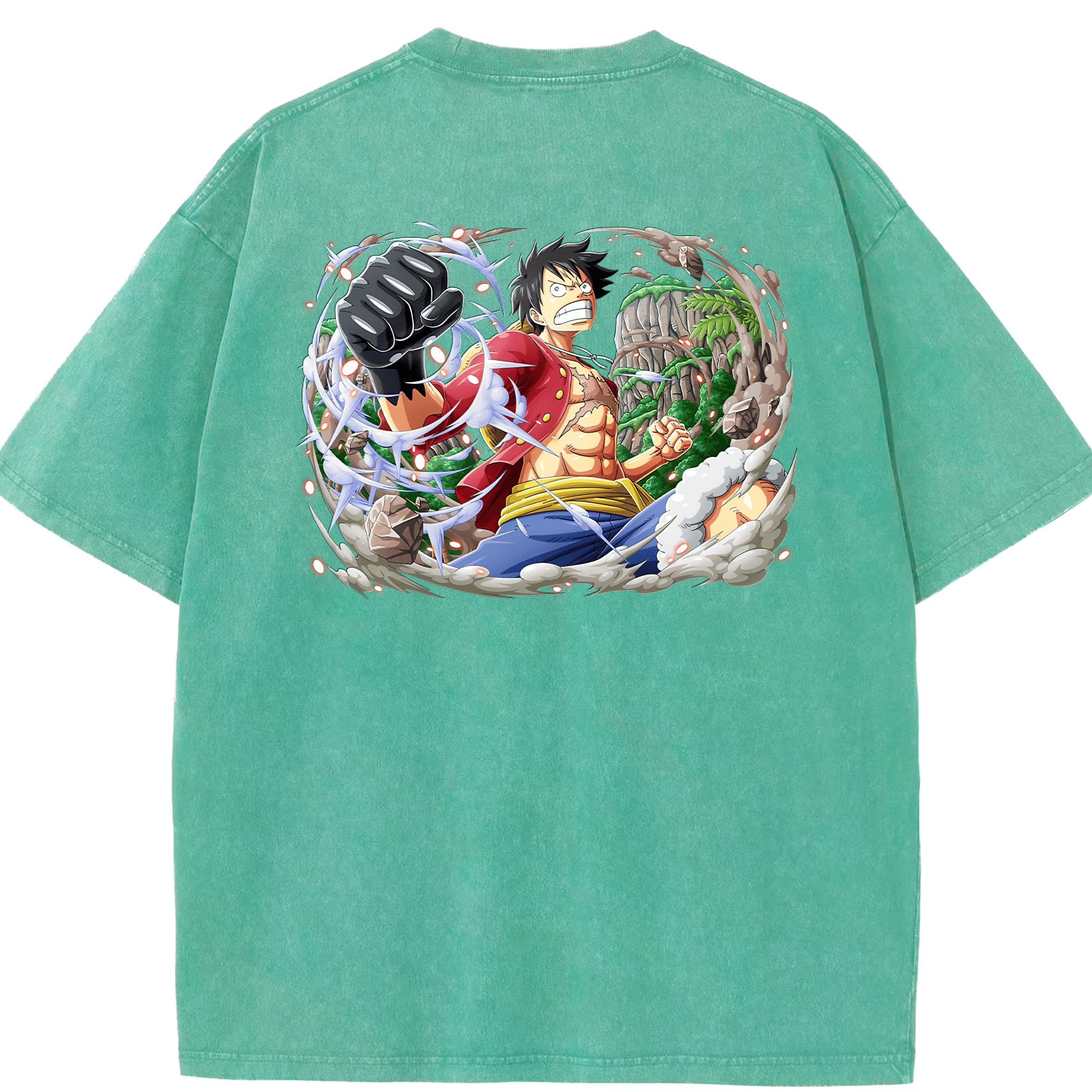 ワンピース モンキー・D・ルフィ ONE PIECE Monkey D. Luffy 綿100% ヴィンテージ風 半袖Tシャツ（背面プリント）